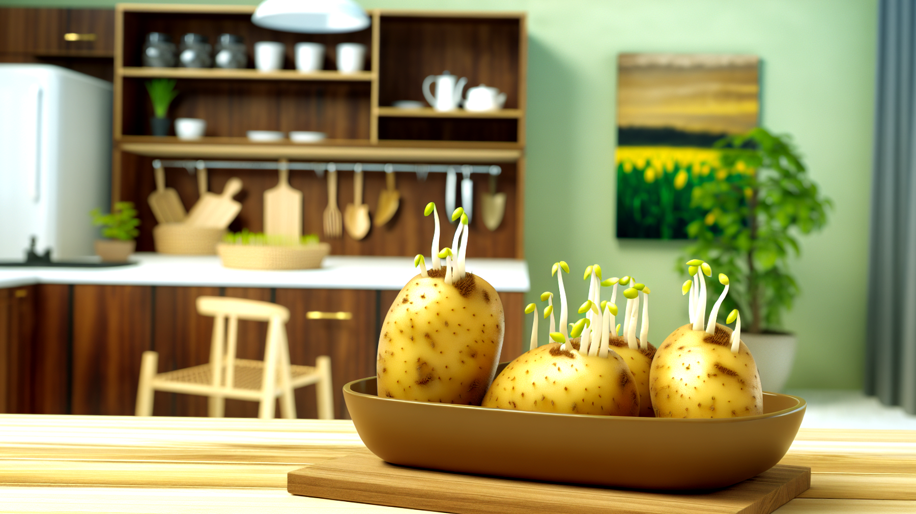 Patate germogliate giardino fiorente sostenibilità"